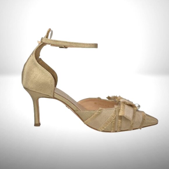 Christian Dior Gold Satin Pearl-Bow Heels – Size 38 - Picture 5 of 9